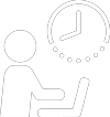 Flexible Arbeitszeiten Icon von einer Person vor einem Laptop und einer Uhrzeit